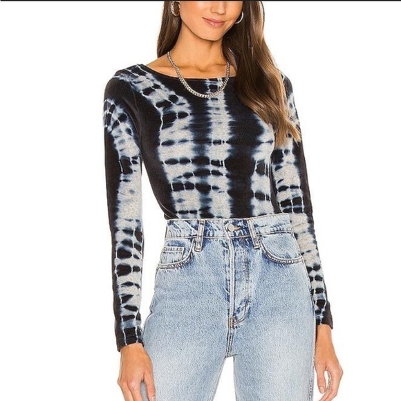 AllSaints Raffi Velvet Tie-Dye Bodysuit in Ink Blue/Grey Marl NWT - Picture 1 of 9